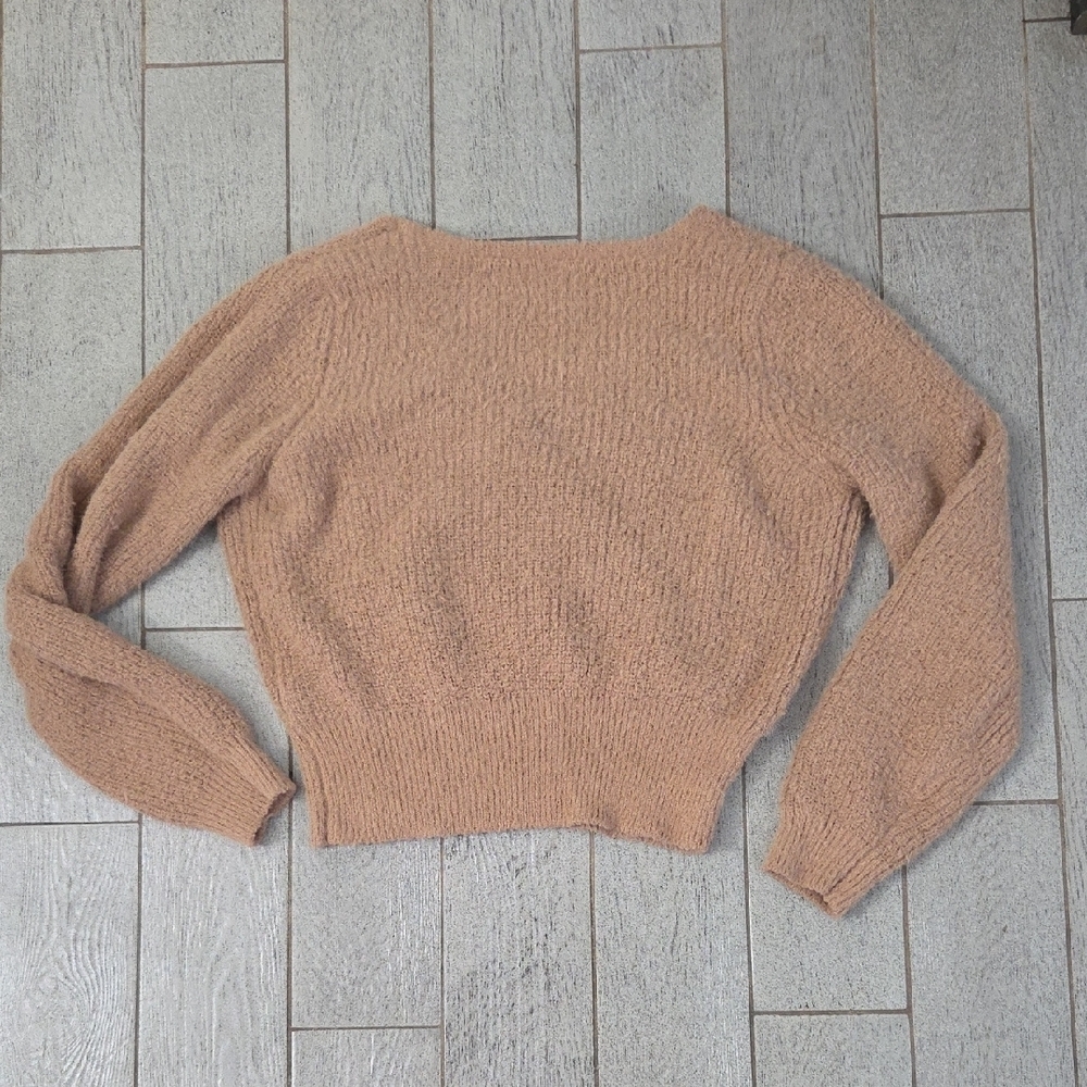 Planet Gold Super Soft & Comfy Women's V-Neck Tan Sweater - Picture 4 of 6